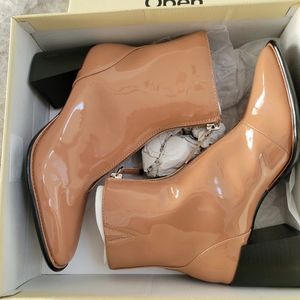 Patent leather ankle booties